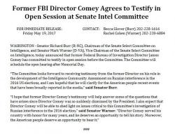 Comey Agrees To Testify In Open Hearing Before Senate Intel Committee