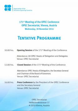 OPEC Releases Schedule For Nov. 30 Meeting; Fails To Agree On Anything Else OPEC Releases Schedule For Nov. 30 Meeting; Fails To Agree On Anything Else
