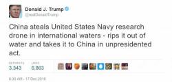 Trump Slams Chinese Seizure Of US Drone, Calls It "Unprecedented Act"