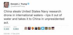 Trump Slams Chinese Seizure Of US Drone, Calls It "Unprecedented Act" Trump Slams Chinese Seizure Of US Drone, Calls It "Unprecedented Act"