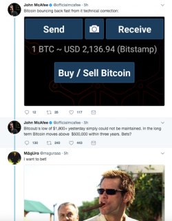 Massive Spike in Bitcoins Causes John McAfee to Make An Outrageous Prediction, Promises to 'Eat His Own D*ck' On National Televi