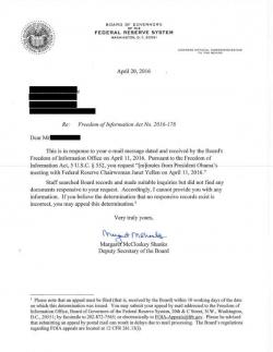 One Reader Tried To Get A Transcript Of What Obama Said To Yellen; This Is What The Fed Replied One Reader Tried To Get A Transcript Of What Obama Said To Yellen; This Is What The Fed Replied