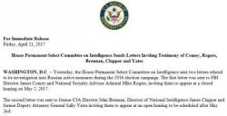 It's Not Over - House Intel Panel Calls Comey, Clapper, Rogers, Brennan, & Yates To Testify On Russia