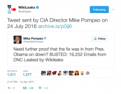 CIA Director Smears Wikileaks After Tweeting Them During 2016 Election