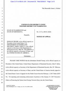 Trump Files Appeal Challenging Judge's Block Of Travel Ban Trump Files Appeal Challenging Judge's Block Of Travel Ban