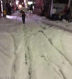 Mysterious Foam Covers Japanese City In Aftermath Of Destructive Earthquake Mysterious Foam Covers Japanese City In Aftermath Of Destructive Earthquake